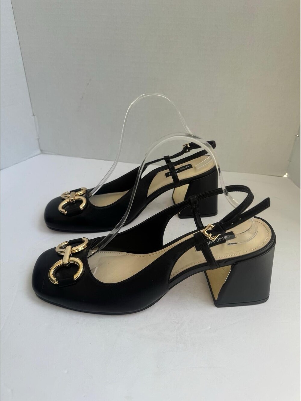 Nine West Cast Leather Block Heel Slingback Pump – Black – Square Toe Design - Picture 2 of 14